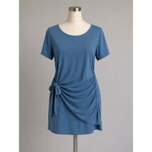 Blue Side Tie Dress 2XL Soft Minimalist Coastal Chic Casual Wrap Look Dress Chic